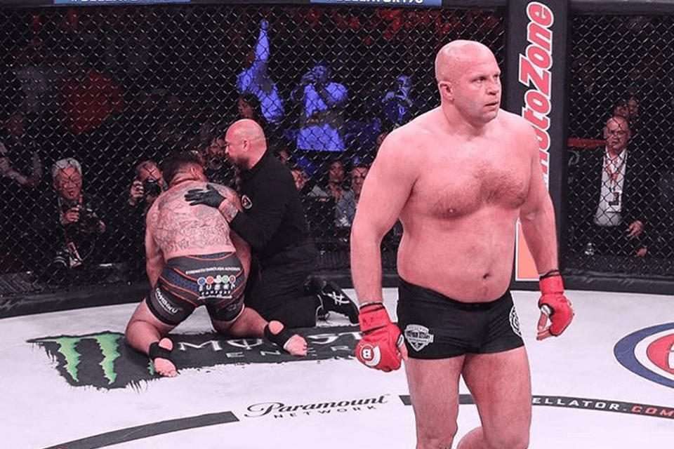 Before: An mma fight stopped as the winner walks away