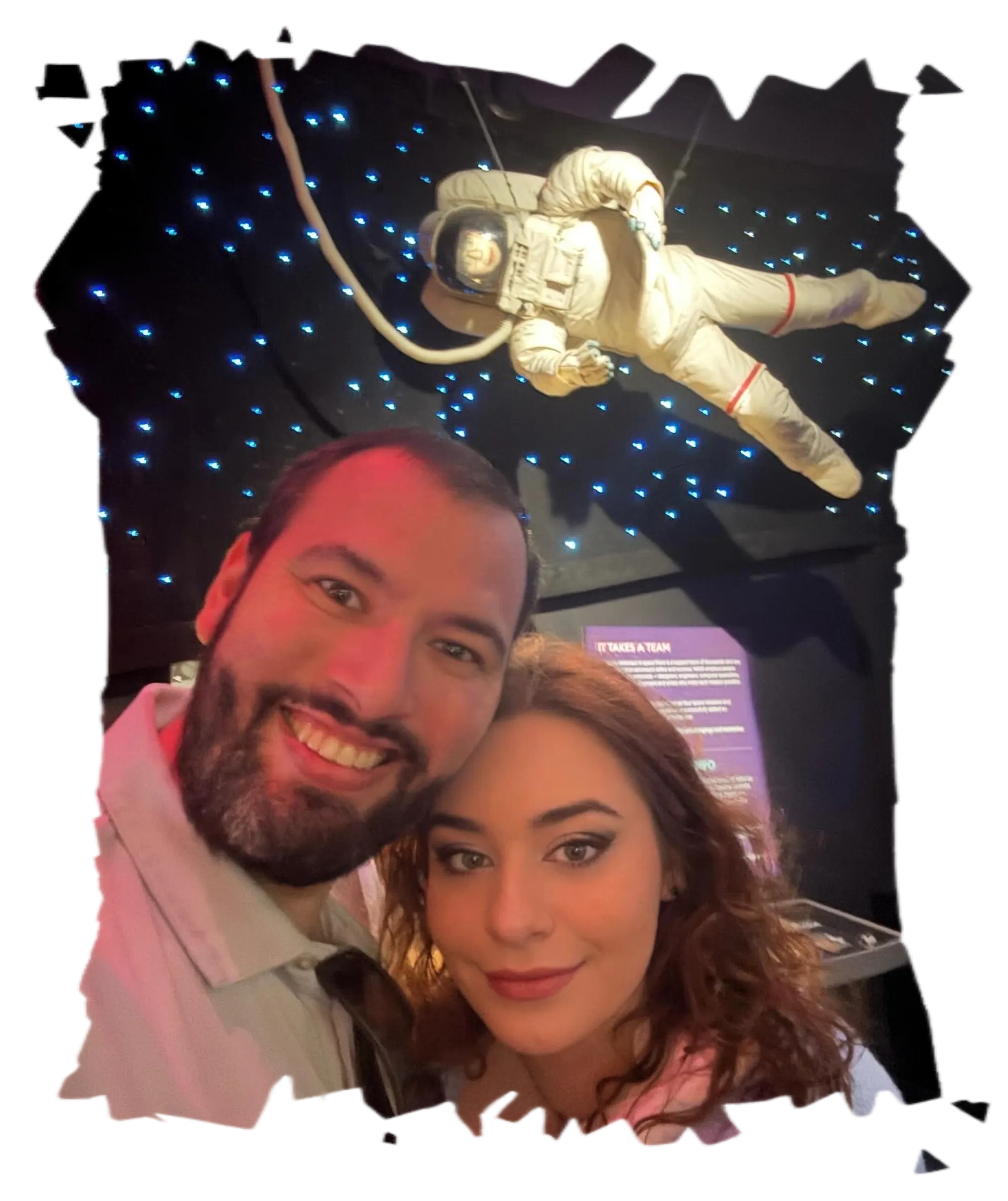 my and my fiancée Alice taking a selfie at a space exhibit in the Tech Museum